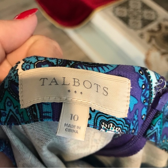 Talbots Blue Geometric Pattern Pencil Shirt sz10 - Picture 3 of 3